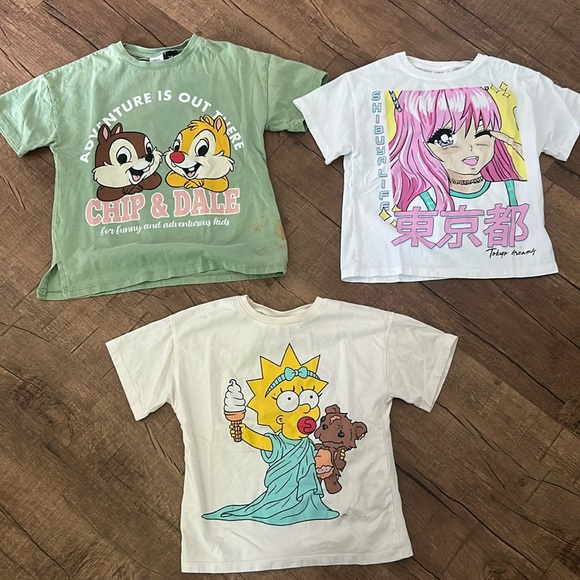 Zara Other - Zara Girls Bundle 3 T-shirts Size 7 Disney Simpsons Anime